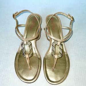 Lilly Pulitzer Sandals. Gold Thong, Wedge Rope Heel. Style:  Good As Gold Wedge